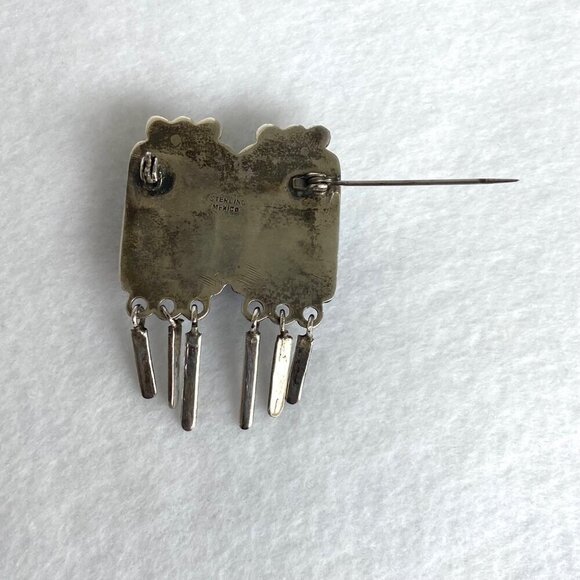 VTG Sterling Silver 925 Mexico Bezel Set Loaf Faceted Double Amethyst Brooch - Picture 7 of 16